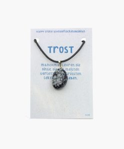 „Trost“ – Happy Stones Trommelstein Anhänger Schneeflockenobsidian