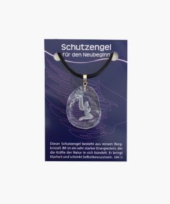 Anhänger „Schutzengel für den Neubeginn„ aus Bergkristall auf kleiner Karte